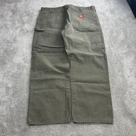 Baggy Y2K Dickies Carpenter Pants Mossy Green Size 38x27 Workwear Canvas Faded - Picture 2 of 5